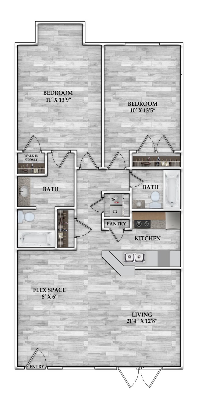 2x2 946 SF 1408 floor plan